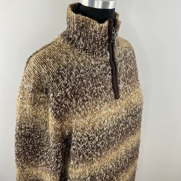 Vintage GAP Brown Knit Striped 1/4 Zip Turtleneck Pullover Sweater M Medium - Picture 3 of 8